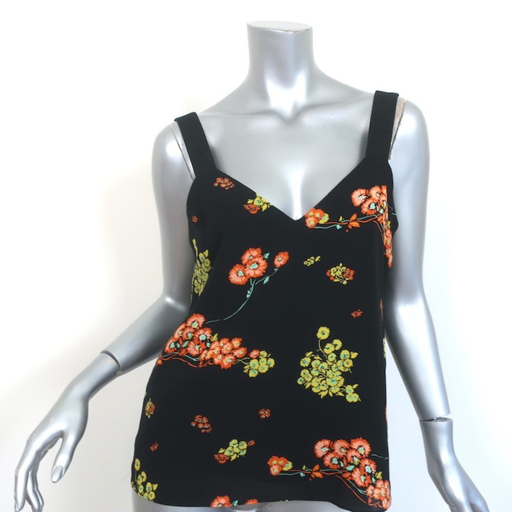 A.L.C. Tank Top Renne Black Floral Print Silk